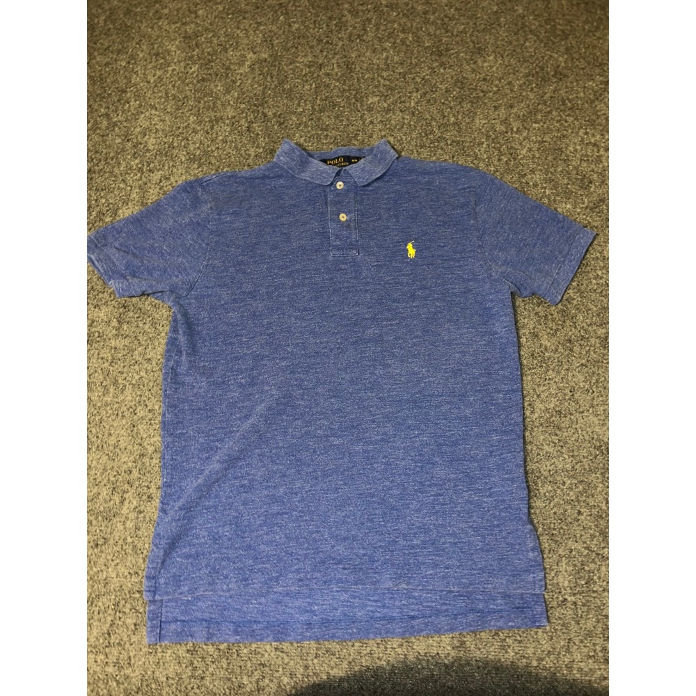Polo Ralph Lauren Mens Medium Blue Heathered Cotton Classic Fit Polo Shirt